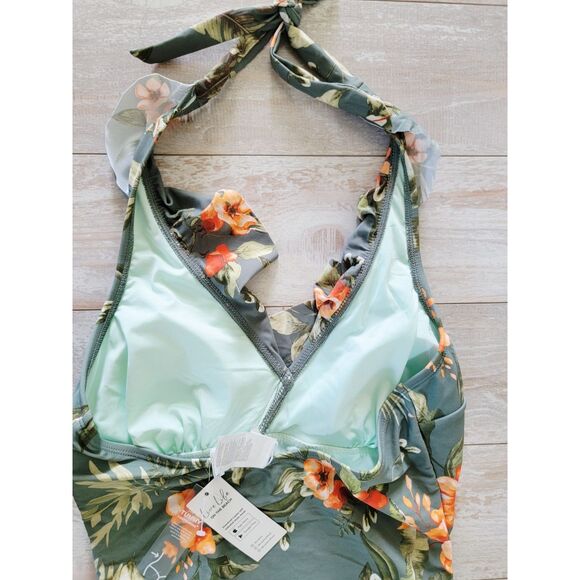 Cupshe M One Piece Swimsuit Size M Green Color W/ Tropical Floral Print NWT - Picture 5 of 8